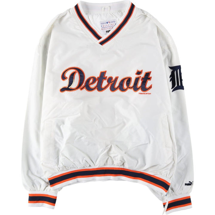 90'S Puma MLB Detroit Tigers V-neck warm-up pullover, men's size XL polyester pale white type Vintage Second Hand