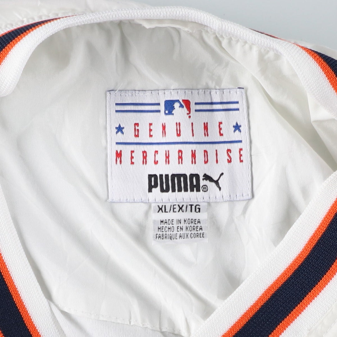 90'S Puma MLB Detroit Tigers V-neck warm-up pullover, men's size XL polyester pale white type Vintage Second Hand