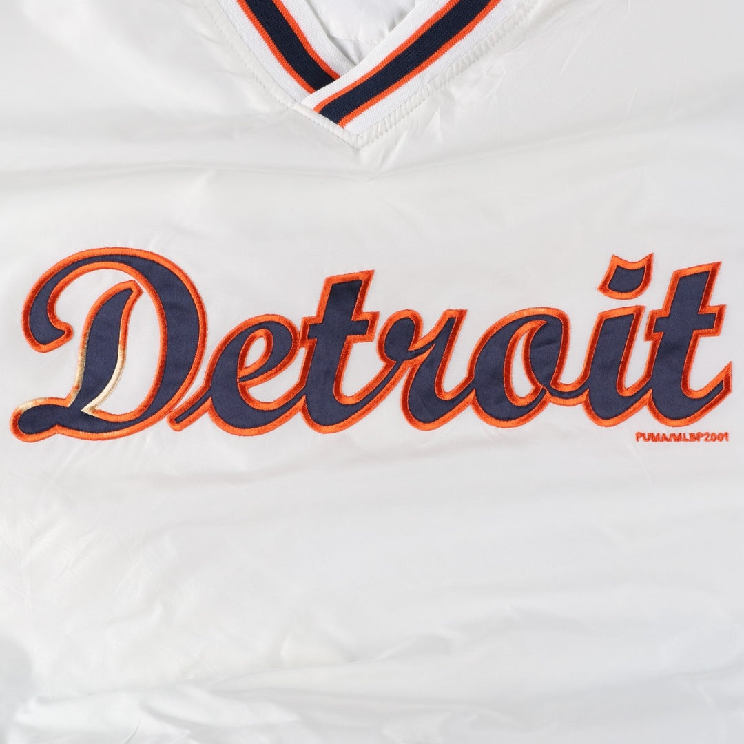 90'S Puma MLB Detroit Tigers V-neck warm-up pullover, men's size XL polyester pale white type Vintage Second Hand