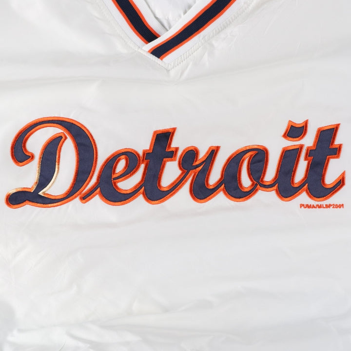 90'S Puma MLB Detroit Tigers V-neck warm-up pullover, men's size XL polyester pale white type Vintage Second Hand