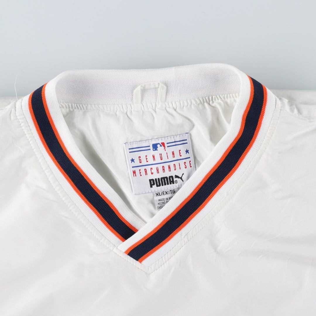 90'S Puma MLB Detroit Tigers V-neck warm-up pullover, men's size XL polyester pale white type Vintage Second Hand