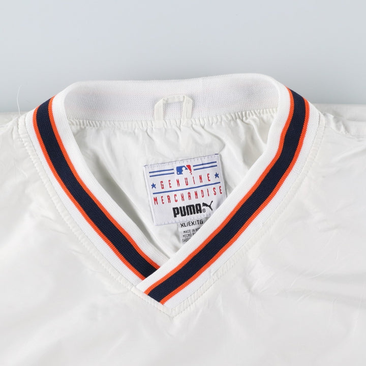 90'S Puma MLB Detroit Tigers V-neck warm-up pullover, men's size XL polyester pale white type Vintage Second Hand