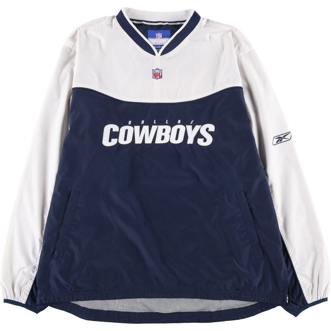 Reebok NFL Dallas Cowboys V-neck nylon pullover, men's size XL polyester white type Vintage Second Hand
