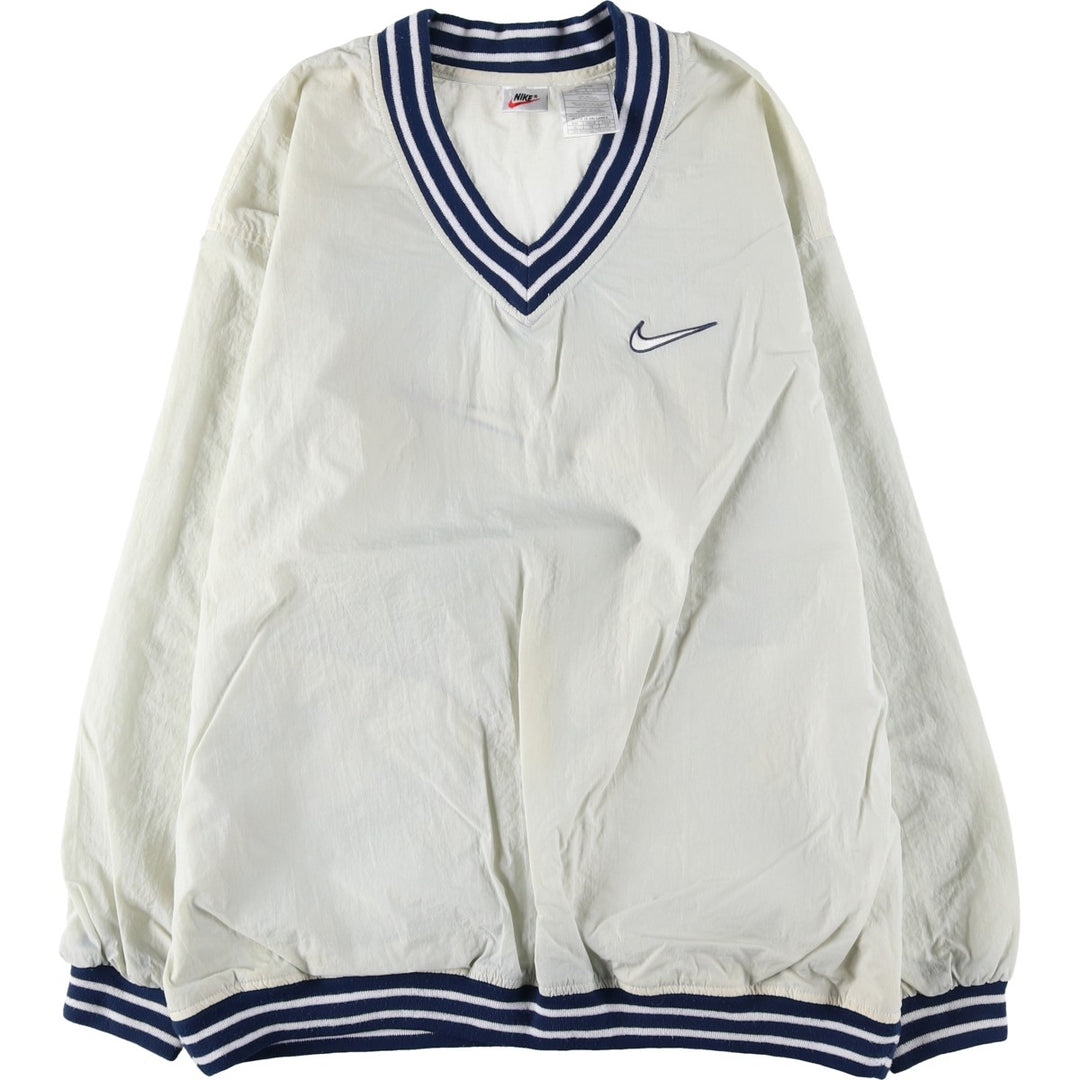 90'S Nike V-neck nylon pullover with back logo, men's size XL, vintage Nylon Khaki type beige Vintage Second Hand