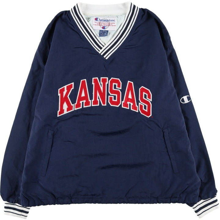 90'S Champion V-neck college nylon pullover, men's size XL, vintage Nylon navy blue type Vintage Second Hand