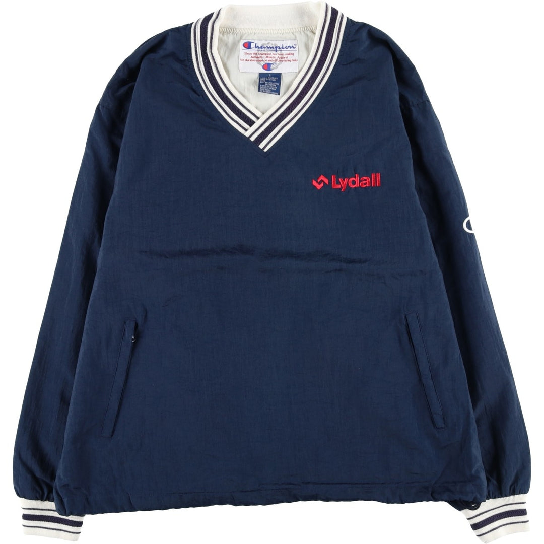90'S Champion V-neck nylon pullover, men's size L, vintage Nylon navy blue type Vintage Second Hand