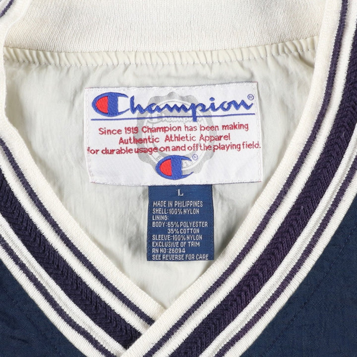 90'S Champion V-neck nylon pullover, men's size L, vintage Nylon navy blue type Vintage Second Hand