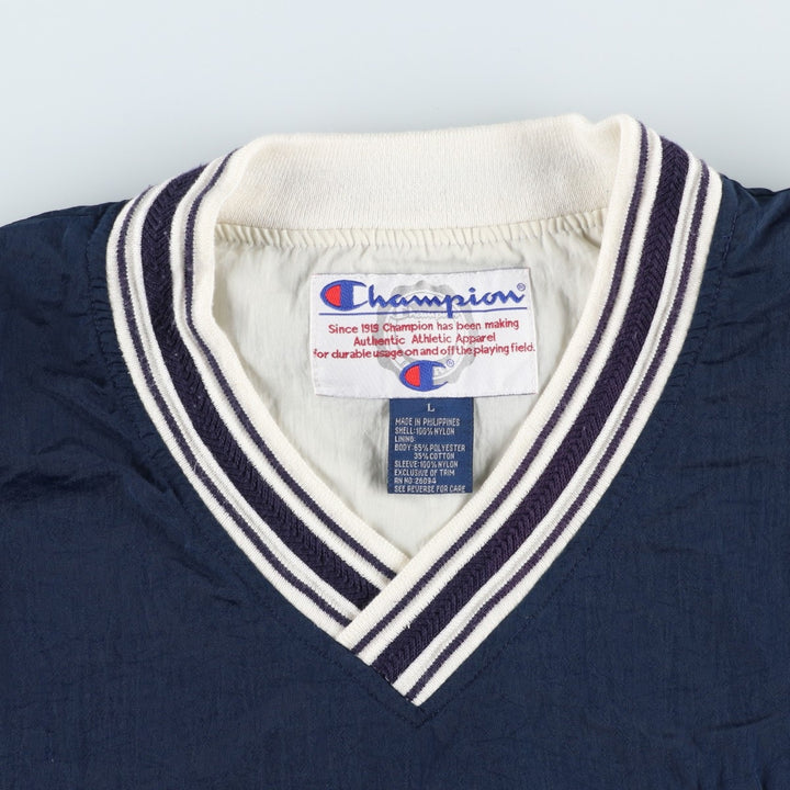 90'S Champion V-neck nylon pullover, men's size L, vintage Nylon navy blue type Vintage Second Hand