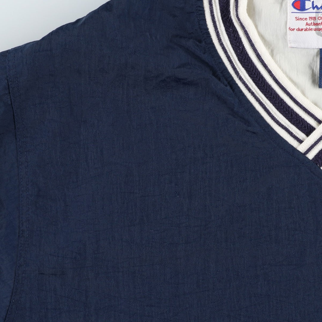 90'S Champion V-neck nylon pullover, men's size L, vintage Nylon navy blue type Vintage Second Hand