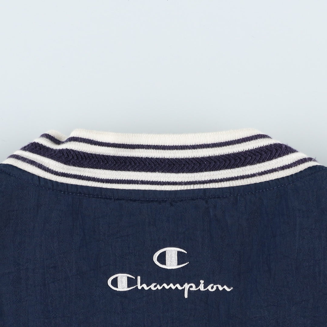 90'S Champion V-neck nylon pullover, men's size L, vintage Nylon navy blue type Vintage Second Hand