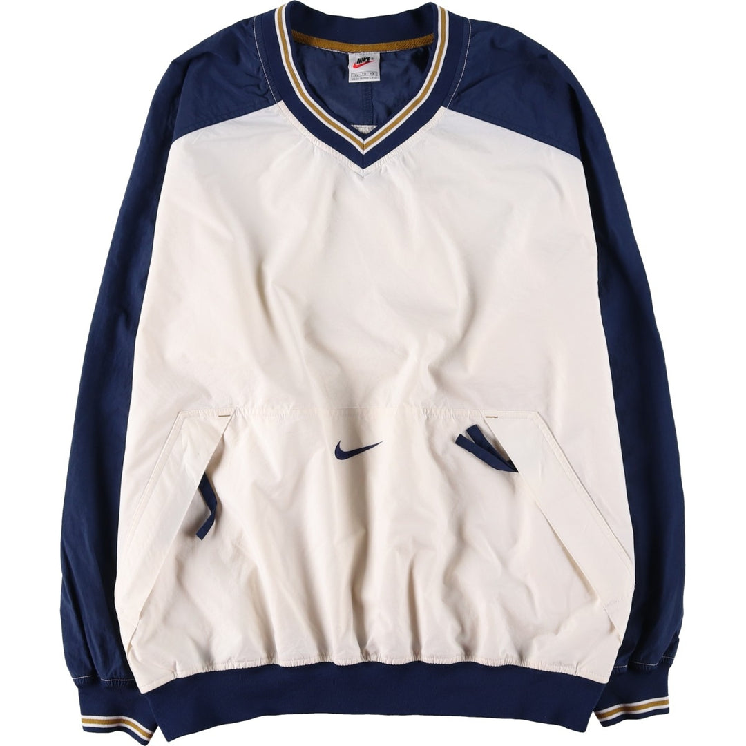 90'S Nike V-neck warm-up pullover, men's size XL, vintage Nylon ivory Vintage Second Hand