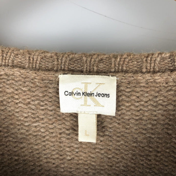 90s-00'S Calvin Klein Jeans Wool Knit Sweater, Men's Size L, Vintage wool beige type brown Vintage Second Hand