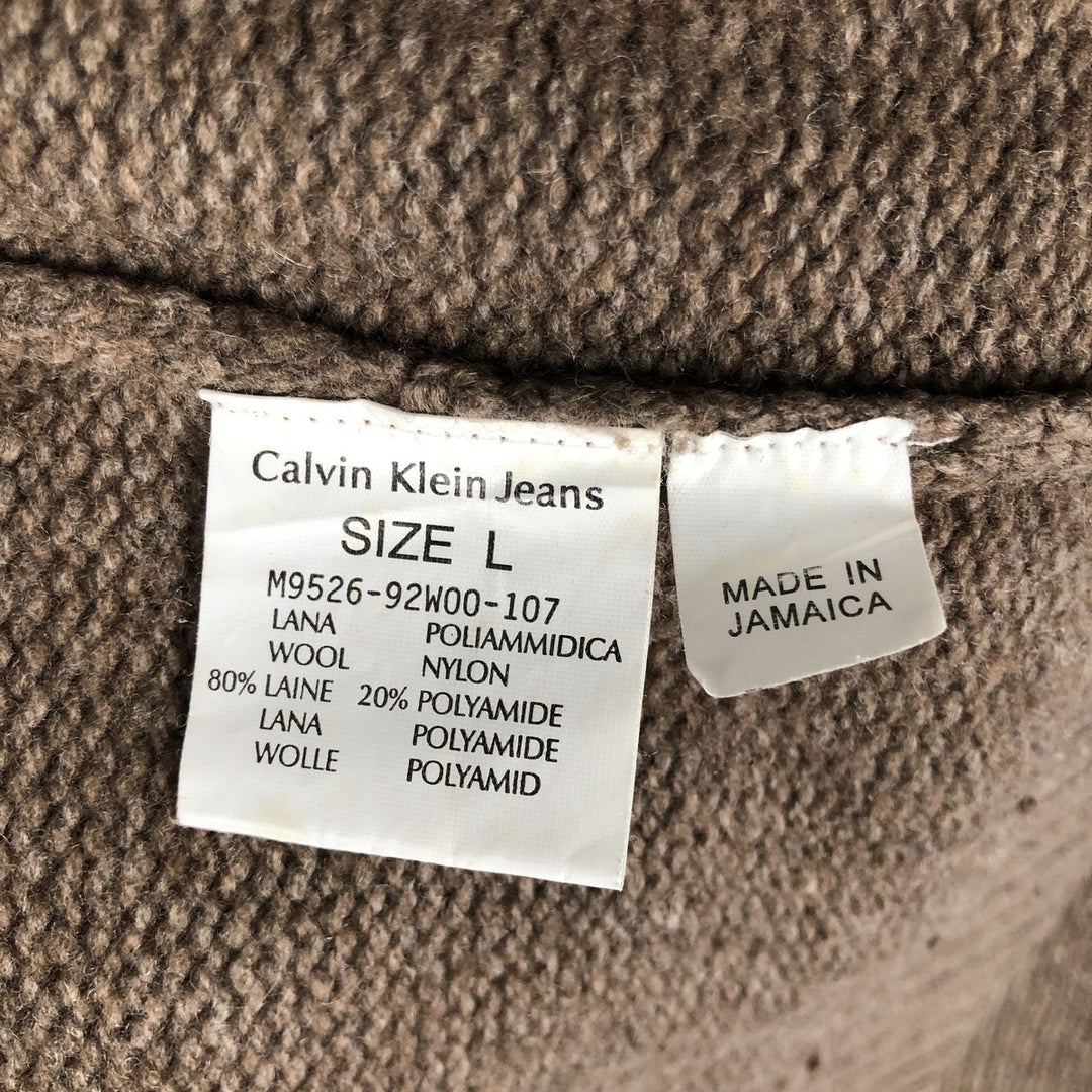 90s-00'S Calvin Klein Jeans Wool Knit Sweater, Men's Size L, Vintage wool beige type brown Vintage Second Hand