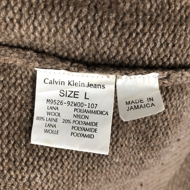 90s-00'S Calvin Klein Jeans Wool Knit Sweater, Men's Size L, Vintage wool beige type brown Vintage Second Hand