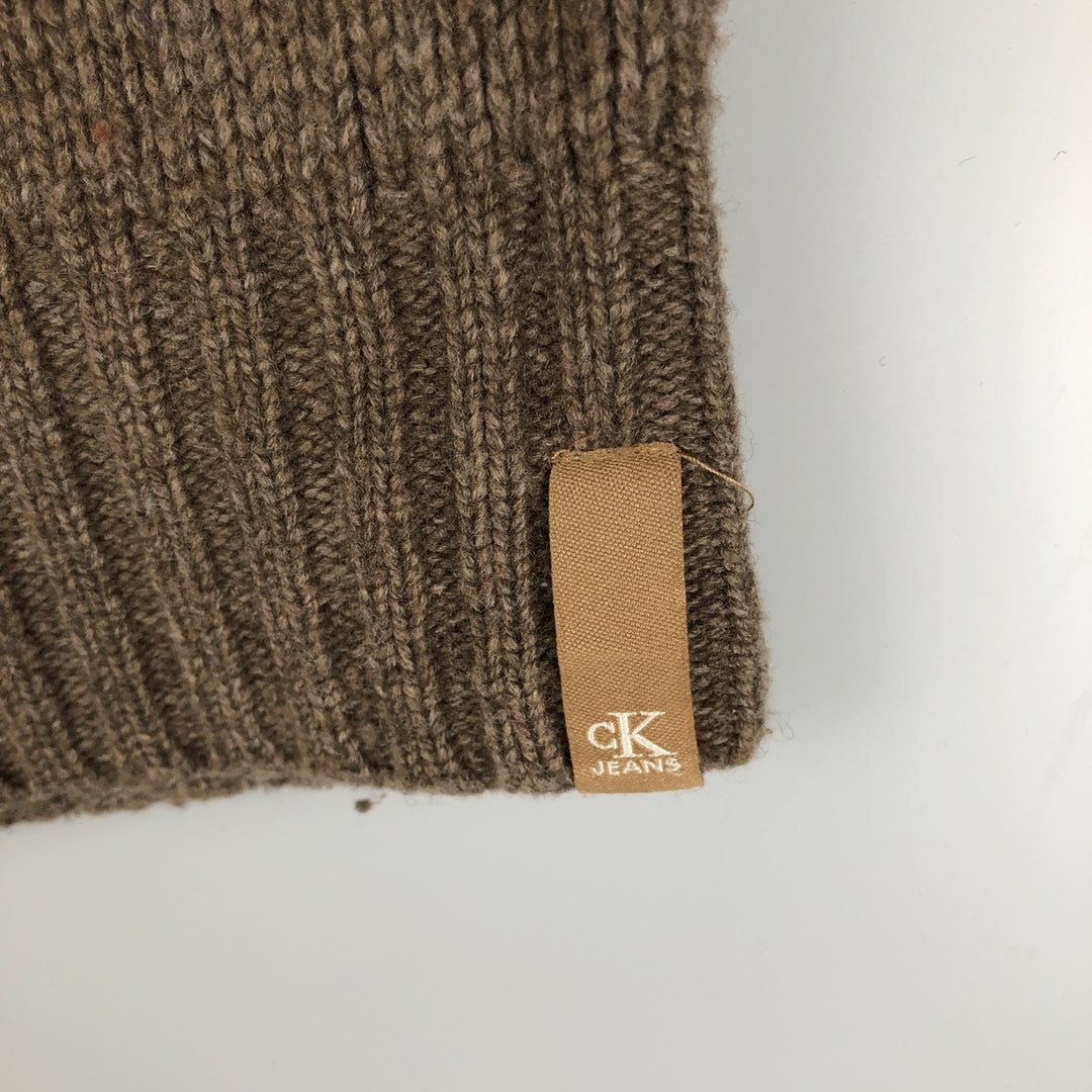 90s-00'S Calvin Klein Jeans Wool Knit Sweater, Men's Size L, Vintage wool beige type brown Vintage Second Hand