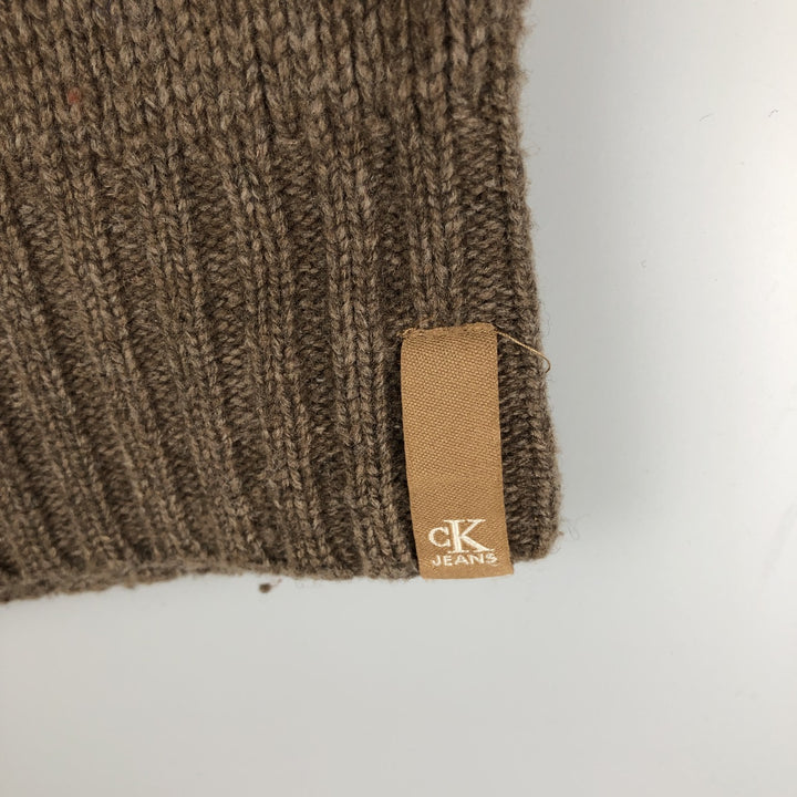 90s-00'S Calvin Klein Jeans Wool Knit Sweater, Men's Size L, Vintage wool beige type brown Vintage Second Hand