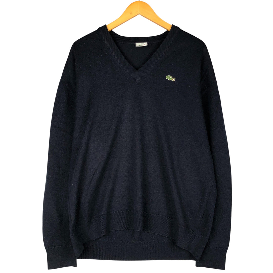 Lacoste V-neck wool knit sweater, Made in Spain, Size 8 (Men's XL) unclear navy blue type Vintage Second Hand