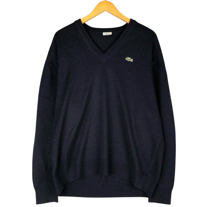 Lacoste V-neck wool knit sweater, Made in Spain, Size 8 (Men's XL) unclear navy blue type Vintage Second Hand