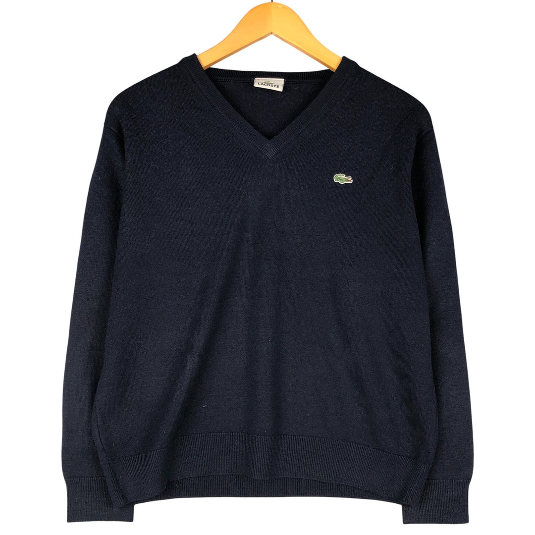 Lacoste V-neck acrylic and wool knit sweater, size 4, men's size M wool navy blue type Vintage Second Hand