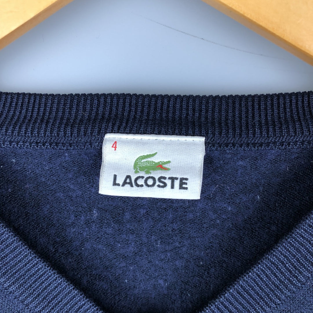 Lacoste V-neck acrylic and wool knit sweater, size 4, men's size M wool navy blue type Vintage Second Hand