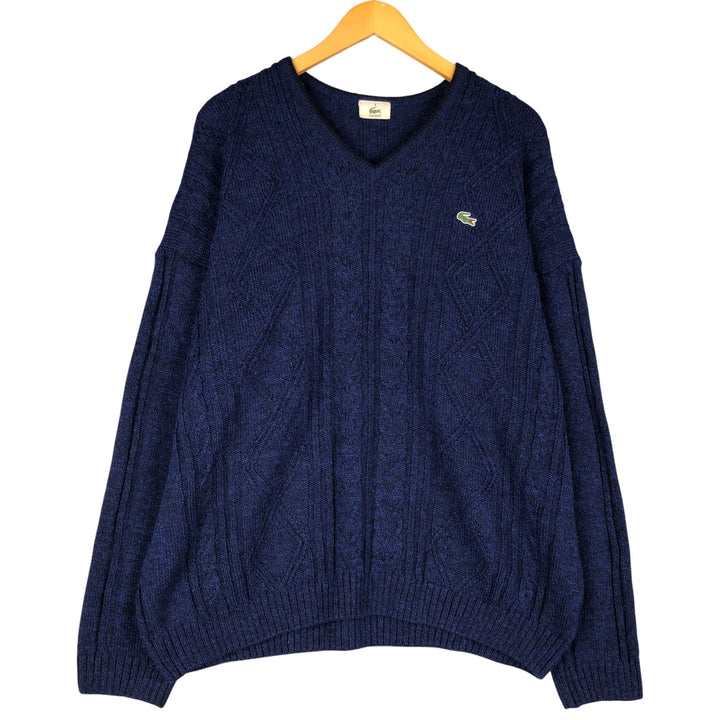 Lacoste Ribbed V-Neck Acrylic and Wool Knit Sweater, Size 8 (Men's XXL) acrylic blue type Vintage Second Hand