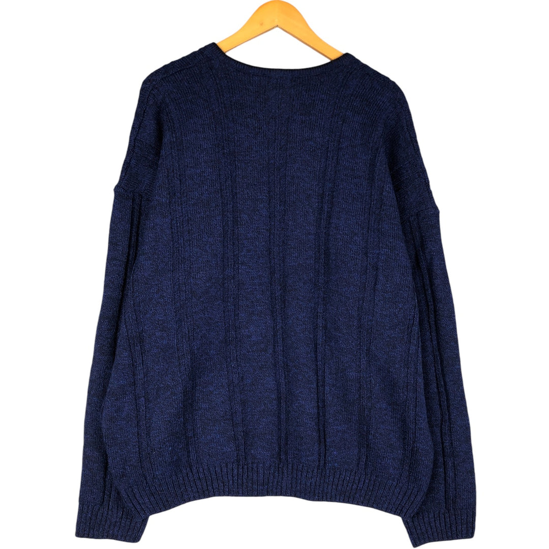 Lacoste Ribbed V-Neck Acrylic and Wool Knit Sweater, Size 8 (Men's XXL) acrylic blue type Vintage Second Hand