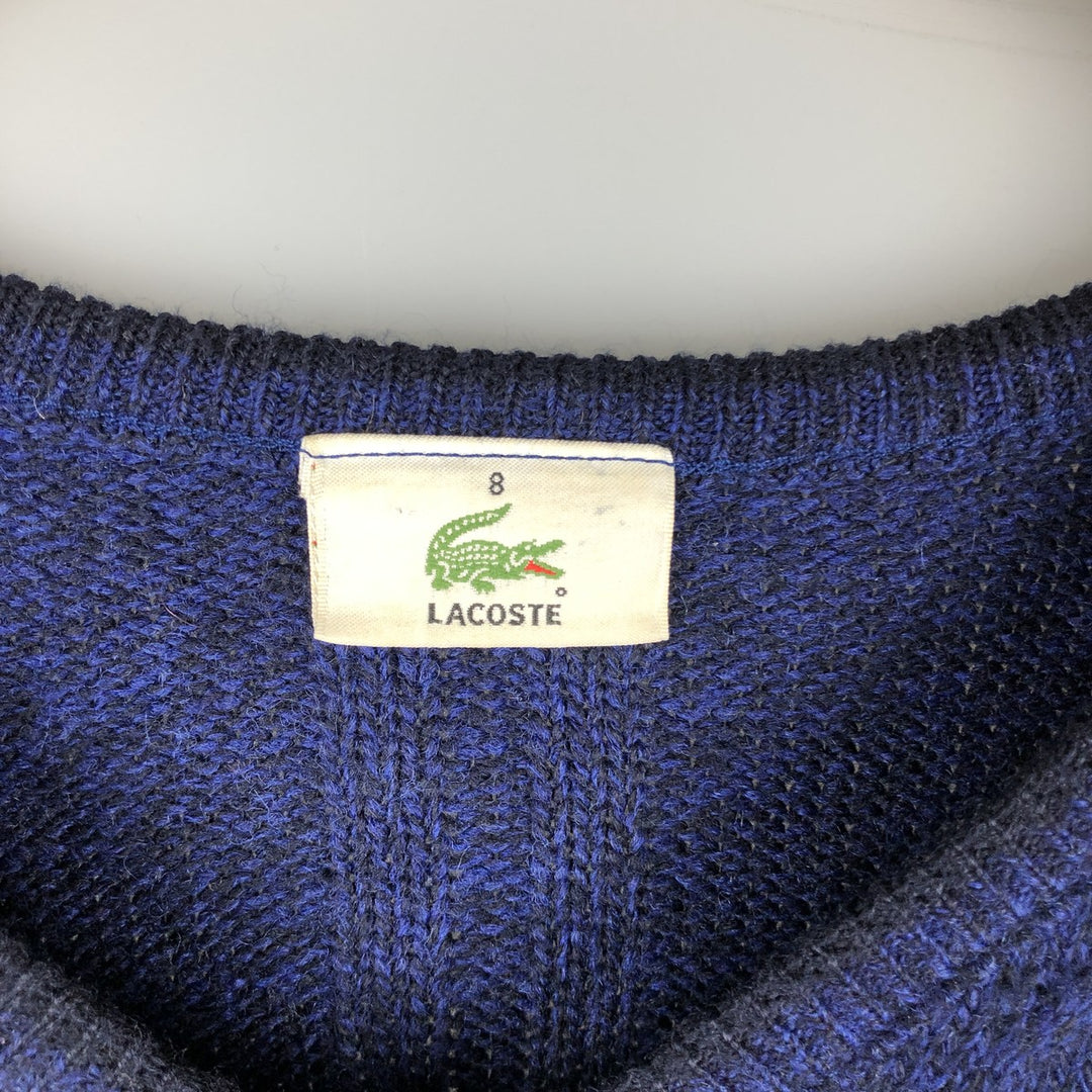 Lacoste Ribbed V-Neck Acrylic and Wool Knit Sweater, Size 8 (Men's XXL) acrylic blue type Vintage Second Hand