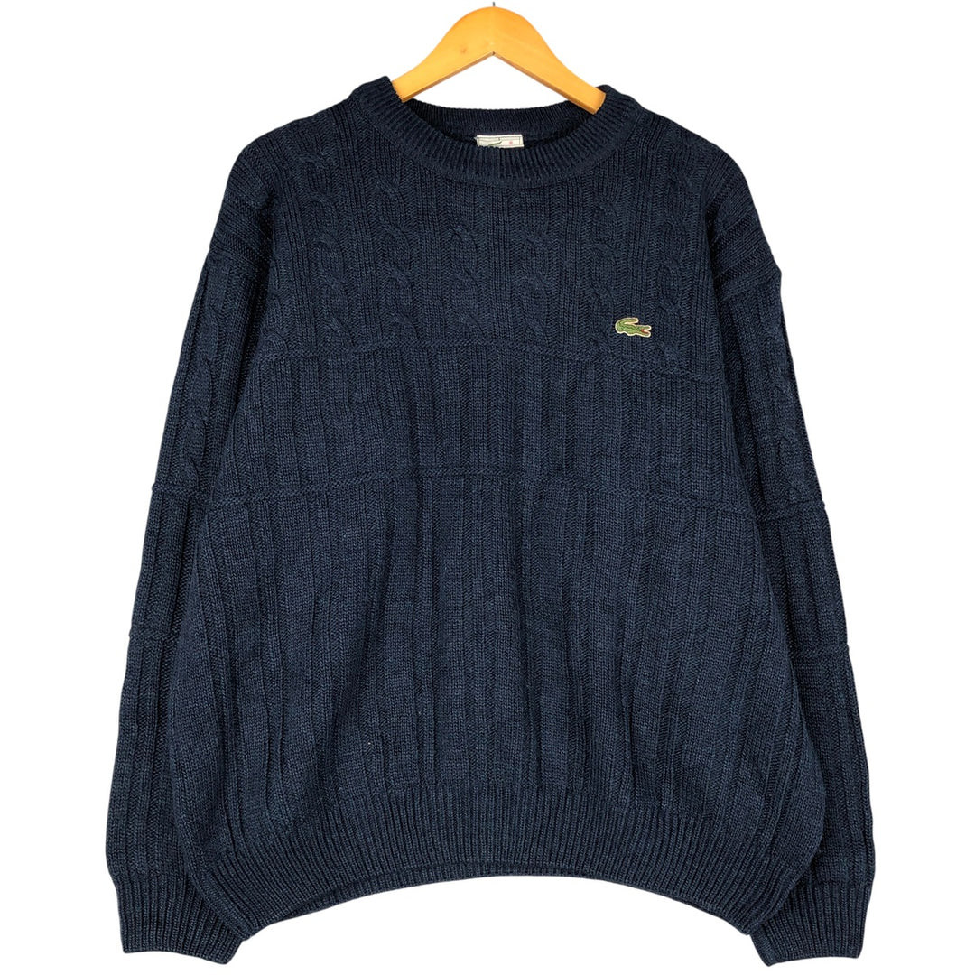 Lacoste Ribbed Cable Knit Acrylic and Wool Knit Sweater, Size 6, Men's XL wool navy blue type Vintage Second Hand