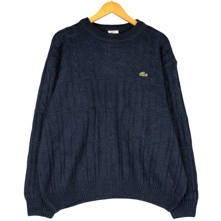Lacoste Ribbed Cable Knit Acrylic and Wool Knit Sweater, Size 6, Men's XL wool navy blue type Vintage Second Hand