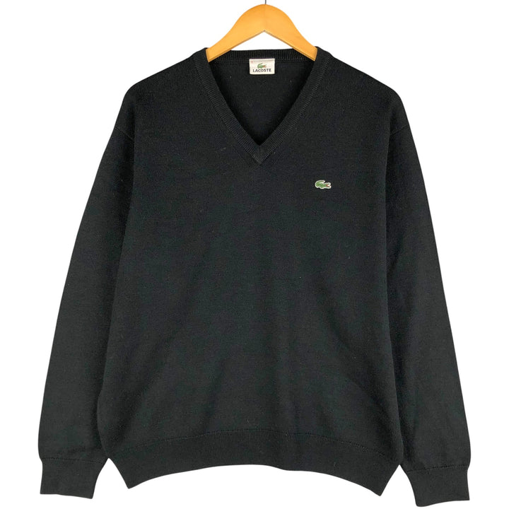 Lacoste V-neck acrylic and wool knit sweater, size 5 wool black type Vintage Second Hand