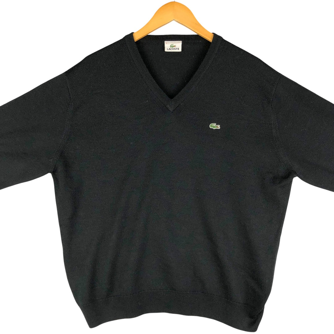 Lacoste V-neck acrylic and wool knit sweater, size 5 wool black type Vintage Second Hand