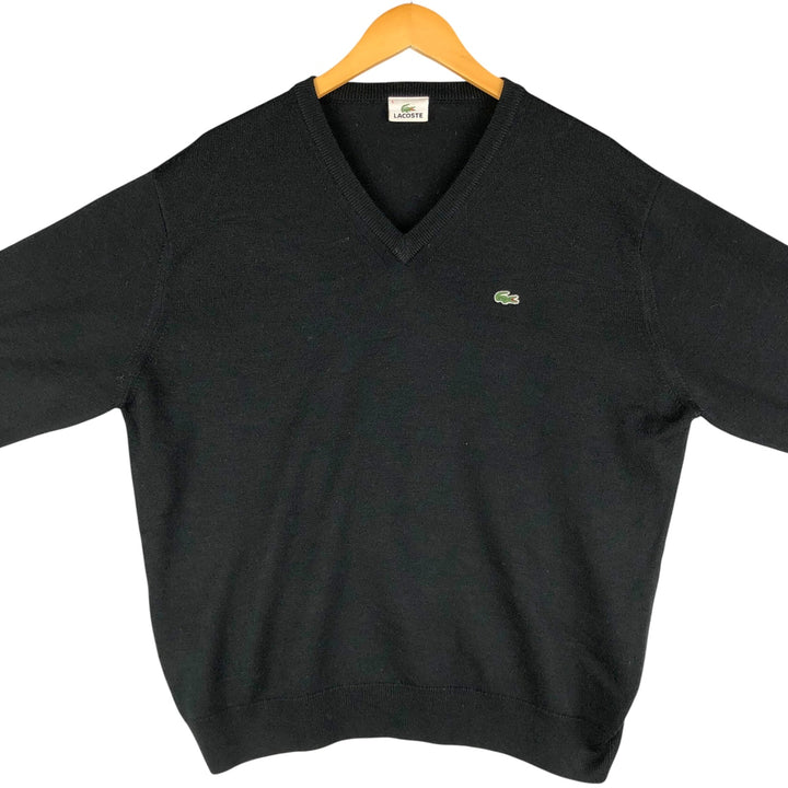 Lacoste V-neck acrylic and wool knit sweater, size 5 wool black type Vintage Second Hand