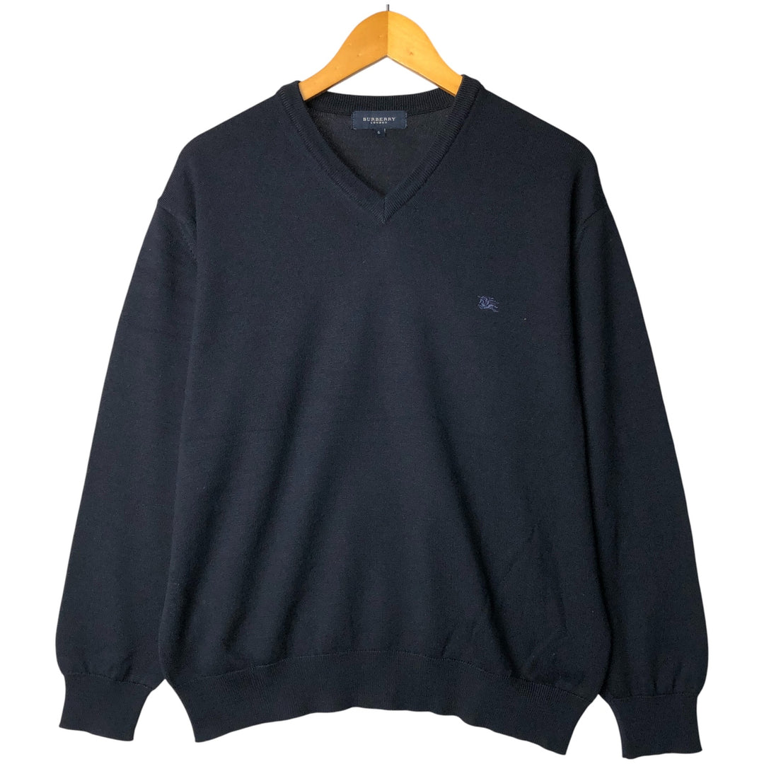 Burberry's London V-neck Merino wool knit sweater, size 6, men's size L Merino wool navy blue type Vintage Second Hand