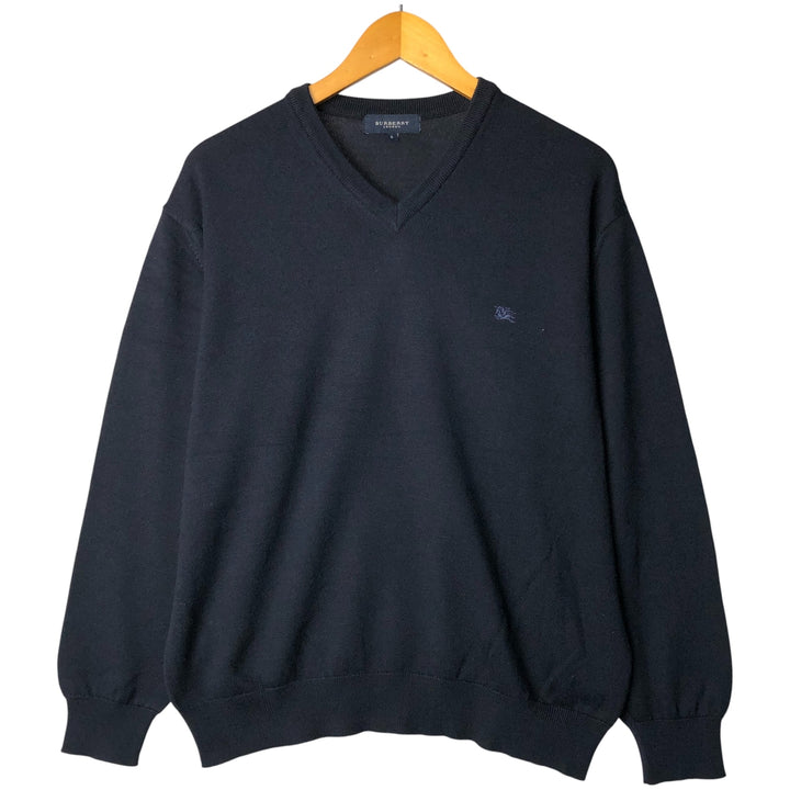 Burberry's London V-neck Merino wool knit sweater, size 6, men's size L Merino wool navy blue type Vintage Second Hand