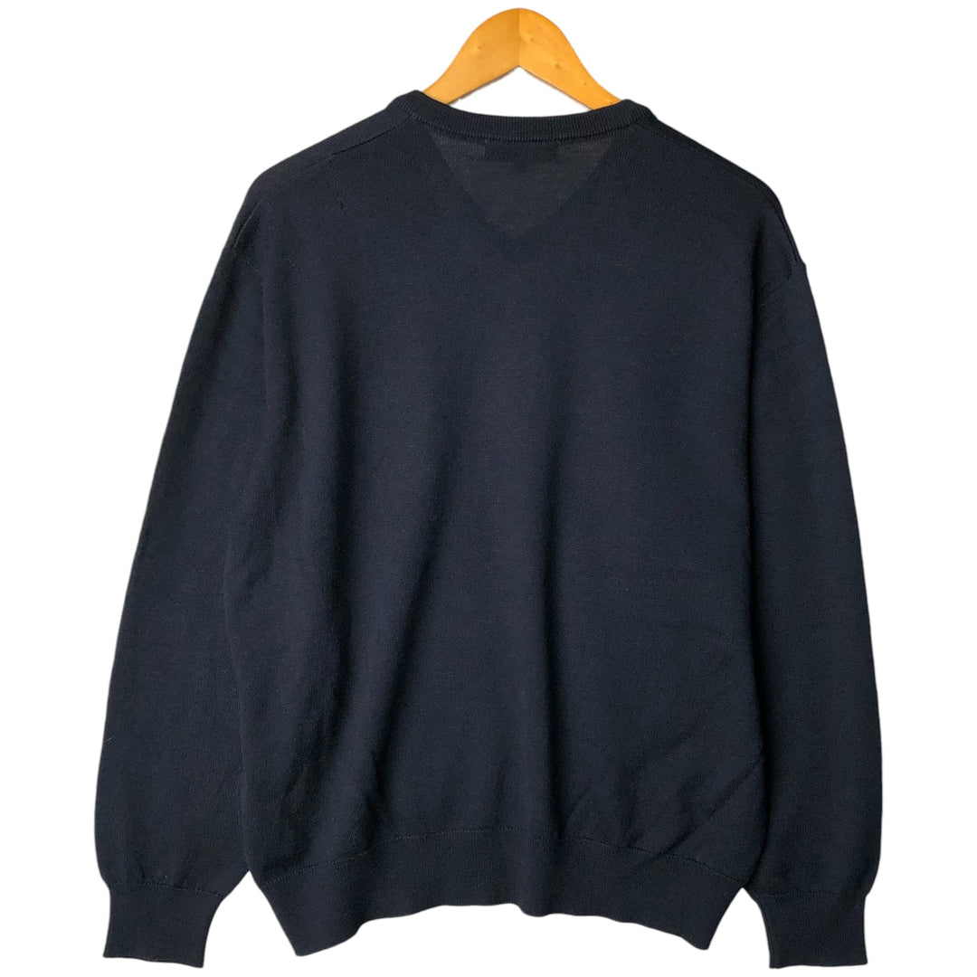 Burberry's London V-neck Merino wool knit sweater, size 6, men's size L Merino wool navy blue type Vintage Second Hand