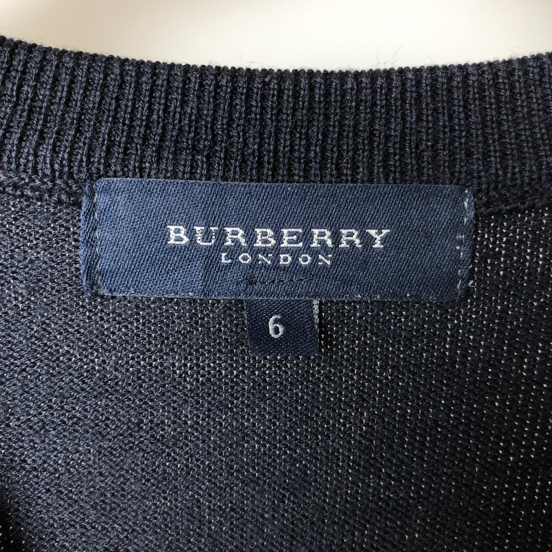 Burberry's London V-neck Merino wool knit sweater, size 6, men's size L Merino wool navy blue type Vintage Second Hand