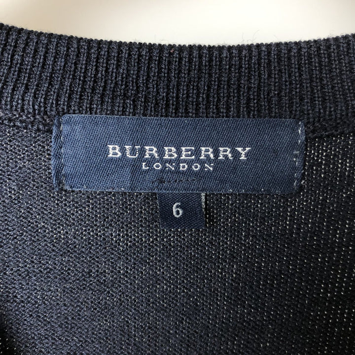 Burberry's London V-neck Merino wool knit sweater, size 6, men's size L Merino wool navy blue type Vintage Second Hand