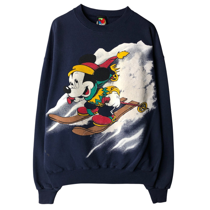 90'S MICKY UNLIMITED Mickey Mouse Large Print Character Sweatshirt, Men's Size XL cotton navy blue type Vintage Second Hand