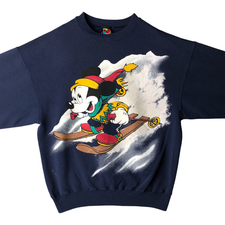 90'S MICKY UNLIMITED Mickey Mouse Large Print Character Sweatshirt, Men's Size XL cotton navy blue type Vintage Second Hand