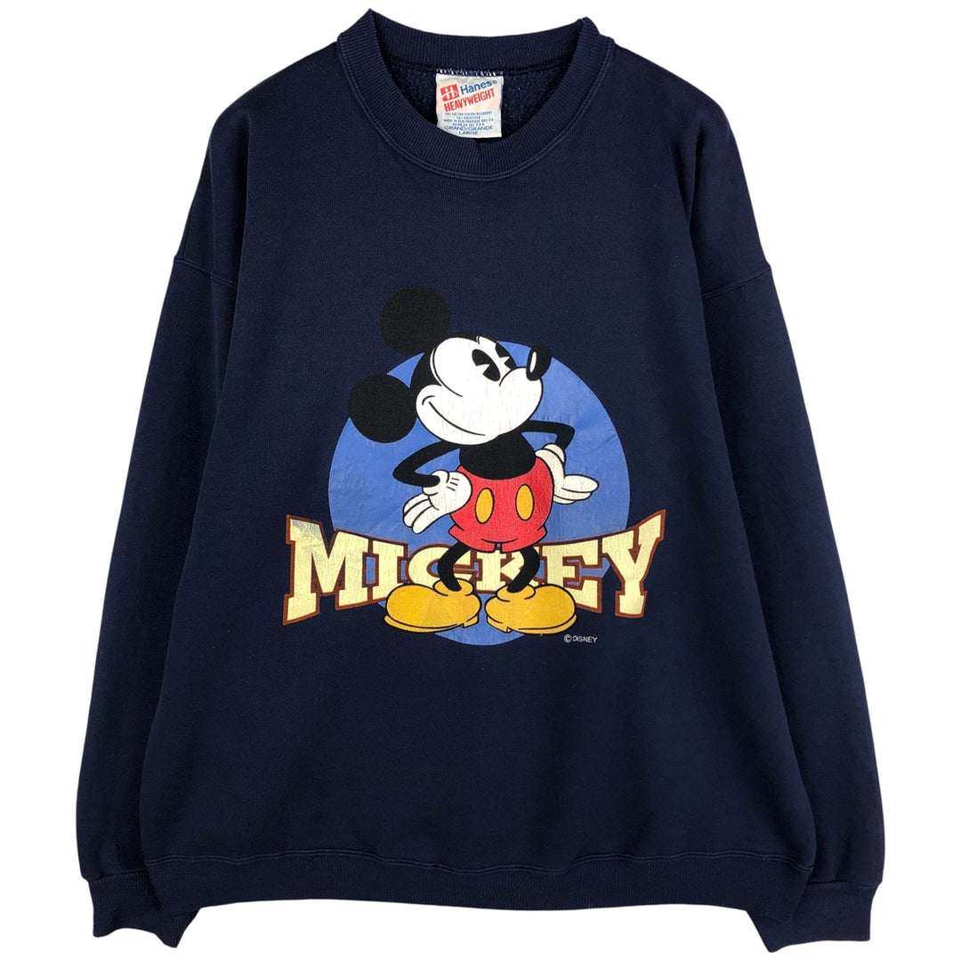 Vintage 90'S Hanes Heavyweight Mickey Mouse Sweatshirt, Made in USA, Men's Size Large cotton navy blue type Vintage Second Hand