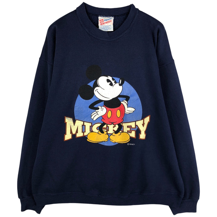 Vintage 90'S Hanes Heavyweight Mickey Mouse Sweatshirt, Made in USA, Men's Size Large cotton navy blue type Vintage Second Hand