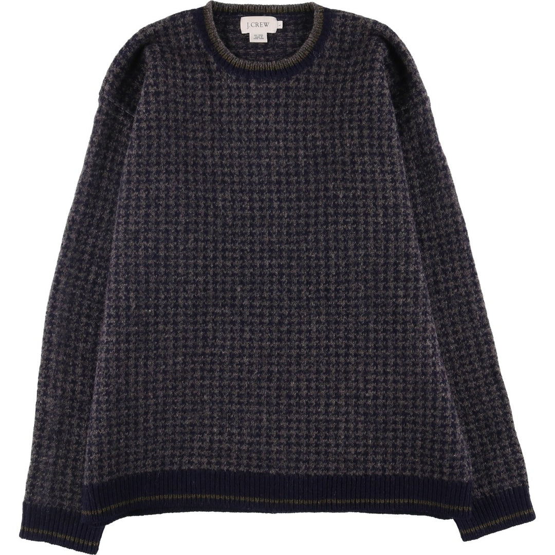 2000'S J.Crew Houndstooth Pattern Wool Knit Sweater, Men's Size L wool Charcoal Vintage Second Hand
