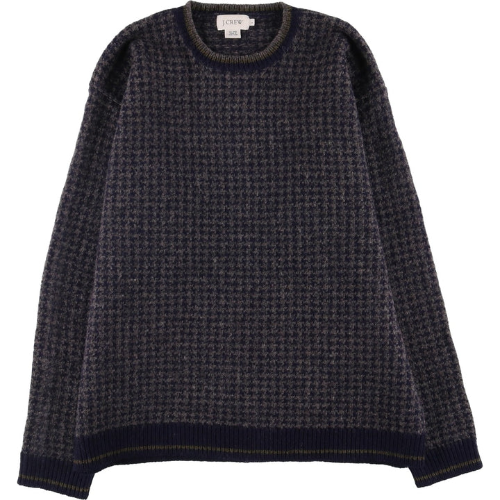 2000'S J.Crew Houndstooth Pattern Wool Knit Sweater, Men's Size L wool Charcoal Vintage Second Hand