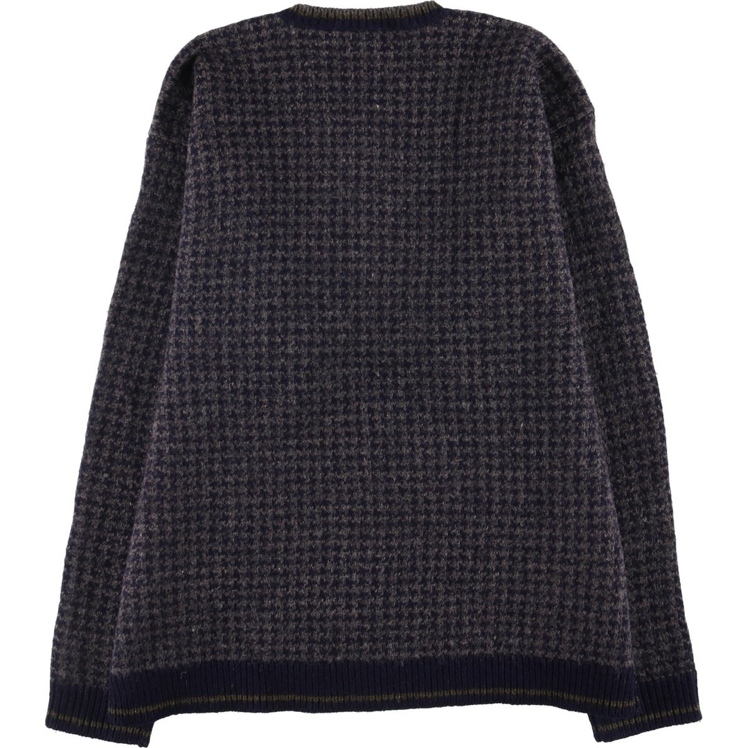 2000'S J.Crew Houndstooth Pattern Wool Knit Sweater, Men's Size L wool Charcoal Vintage Second Hand
