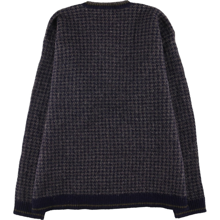 2000'S J.Crew Houndstooth Pattern Wool Knit Sweater, Men's Size L wool Charcoal Vintage Second Hand