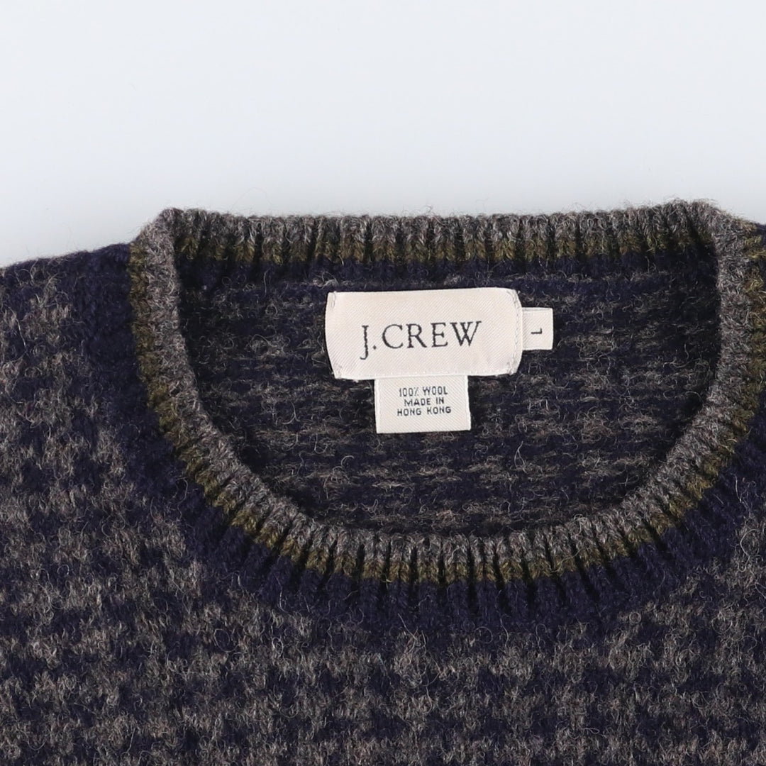 2000'S J.Crew Houndstooth Pattern Wool Knit Sweater, Men's Size L wool Charcoal Vintage Second Hand