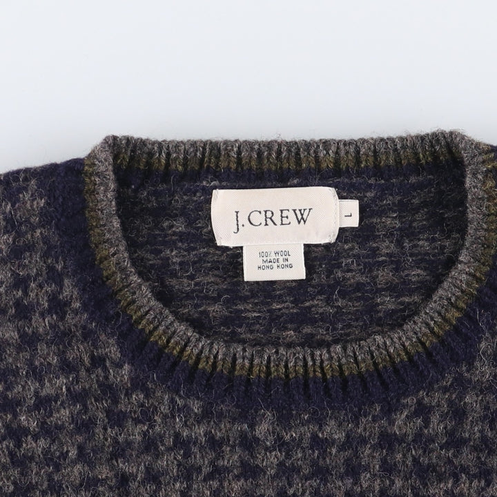 2000'S J.Crew Houndstooth Pattern Wool Knit Sweater, Men's Size L wool Charcoal Vintage Second Hand