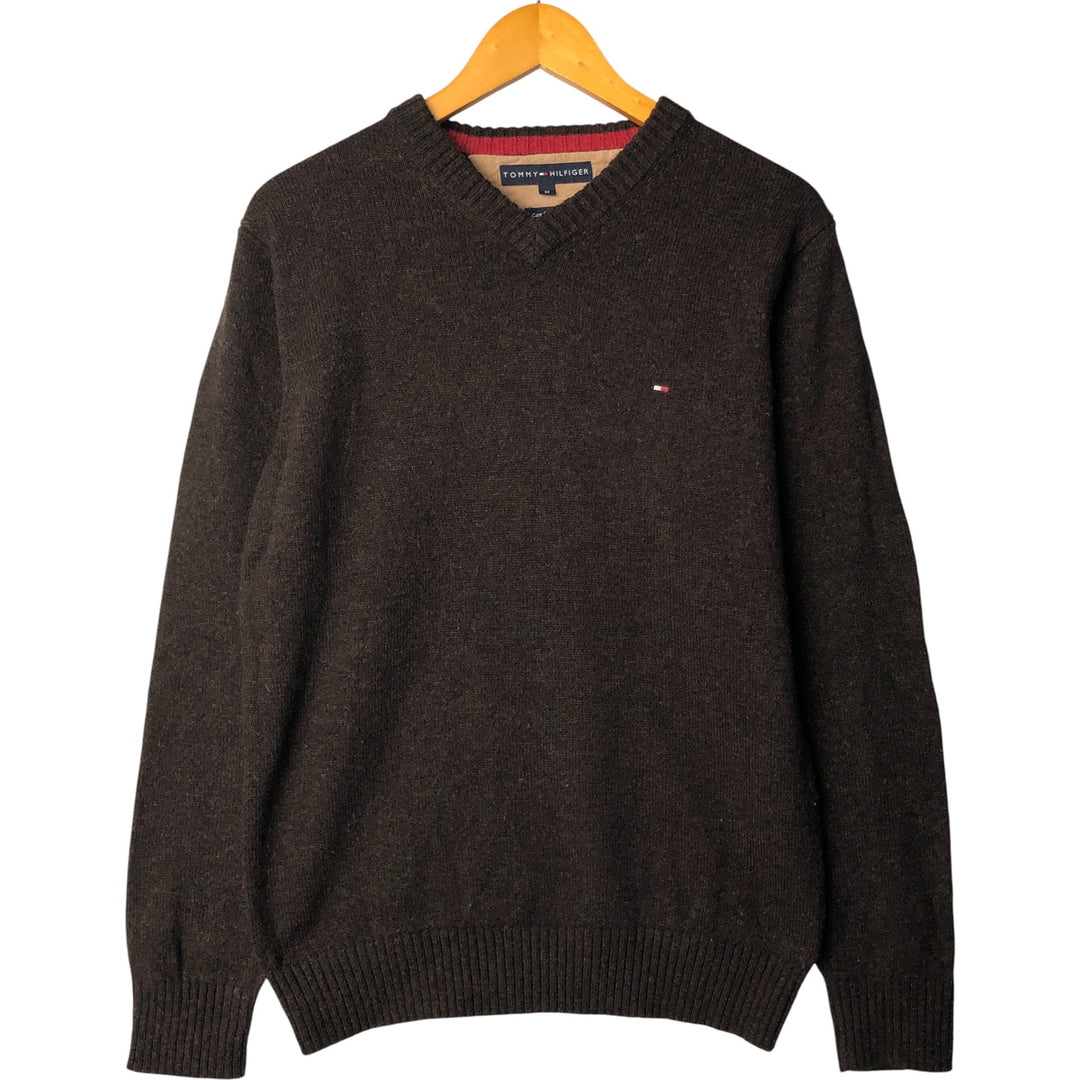 Tommy Hilfiger V-neck lambswool knit sweater, men's size M Lamb wool brown type Vintage Second Hand