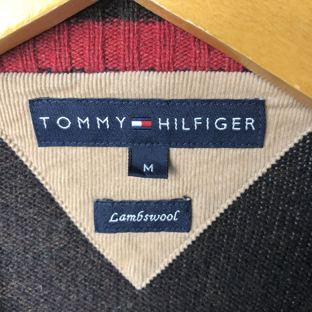 Tommy Hilfiger V-neck lambswool knit sweater, men's size M Lamb wool brown type Vintage Second Hand