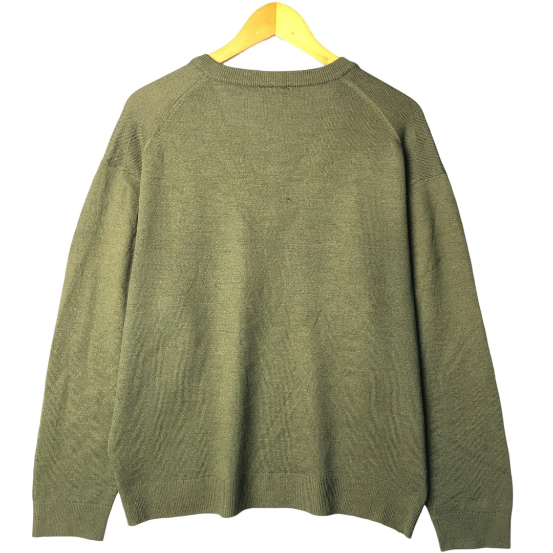 Vintage 80s-90'S Lacoste V-neck acrylic and wool knit sweater, Made in Spain, Size 7 (Men's XL) acrylic Khaki type Vintage Second Hand